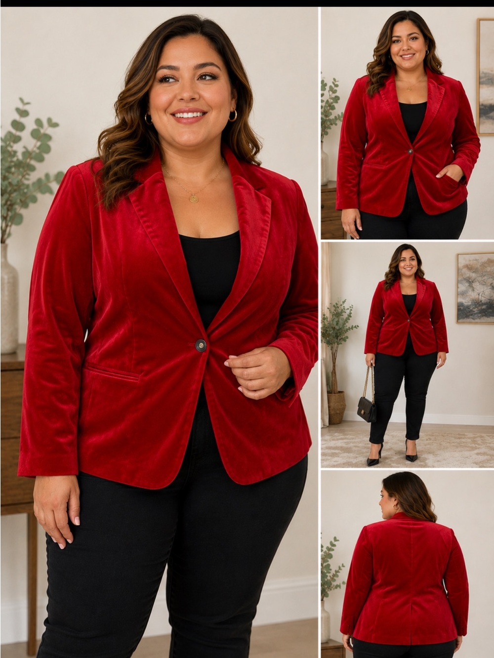 FOCUS 2000 vintage Women's Bright Red Velvet Blazer cotton size 18